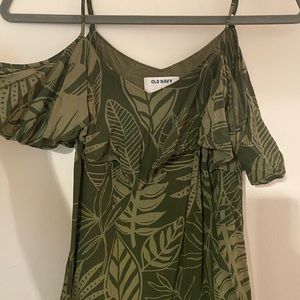 Green cold shoulder top